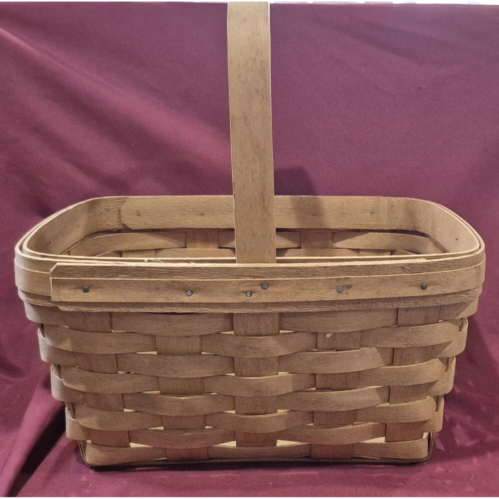 Vintage Longaberger Spring Basket Handwoven Wood Single Handle Stamped 1994